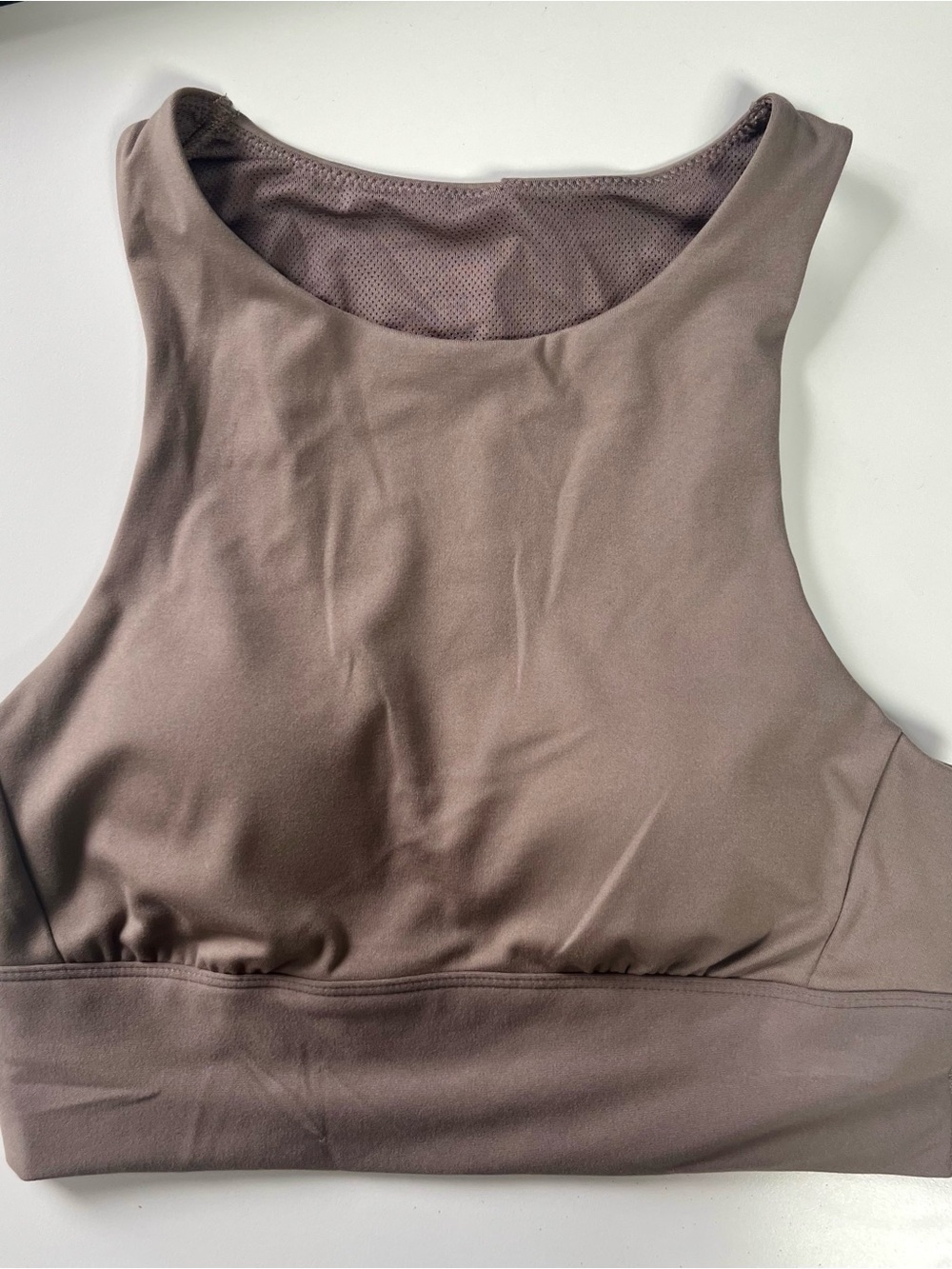 all in motion High-Neck Crop Sports Bra in Taupe
